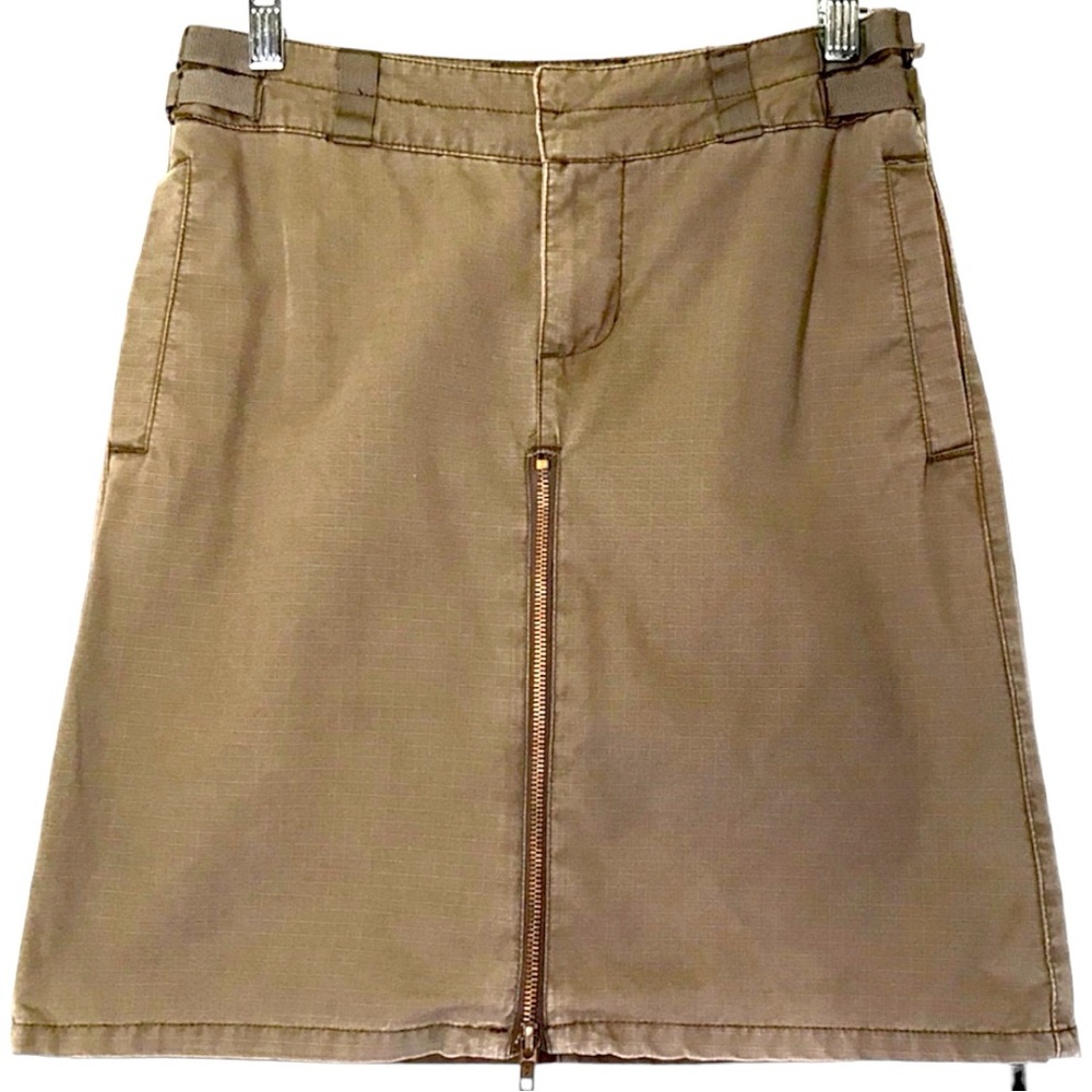 Khaki Skirt Exposed Zipper Buckle Accents